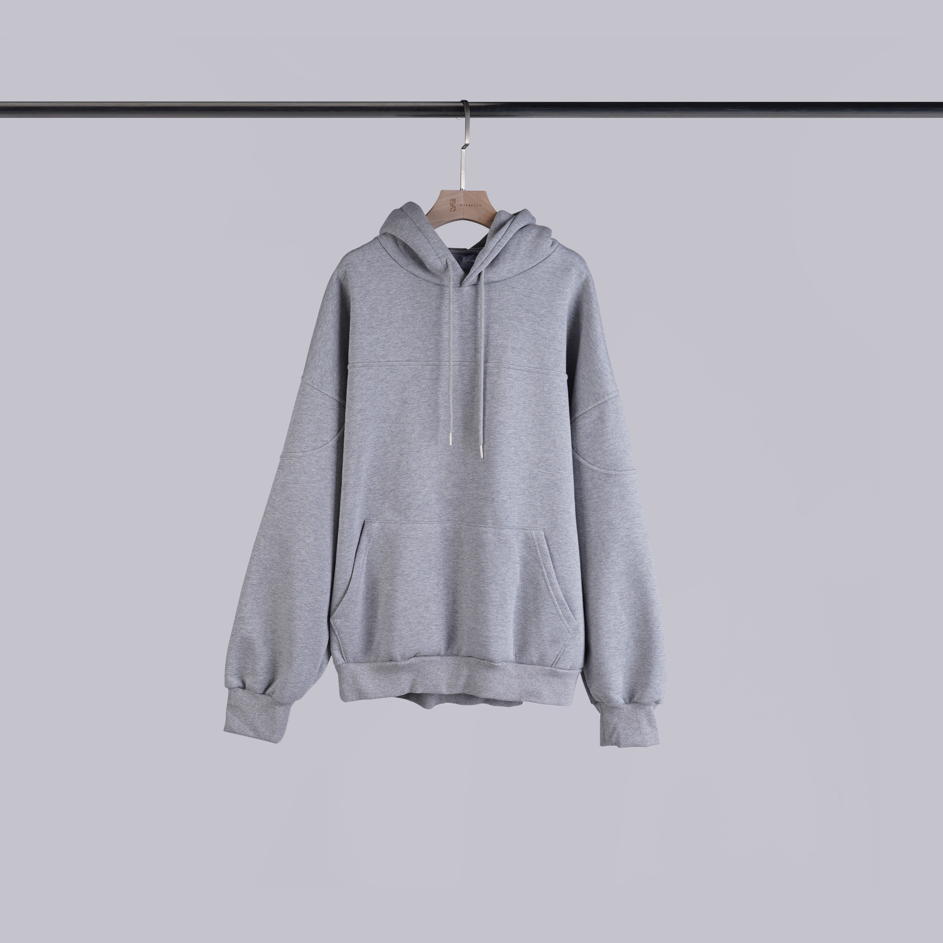 設計感立體車線連帽T | 淺灰