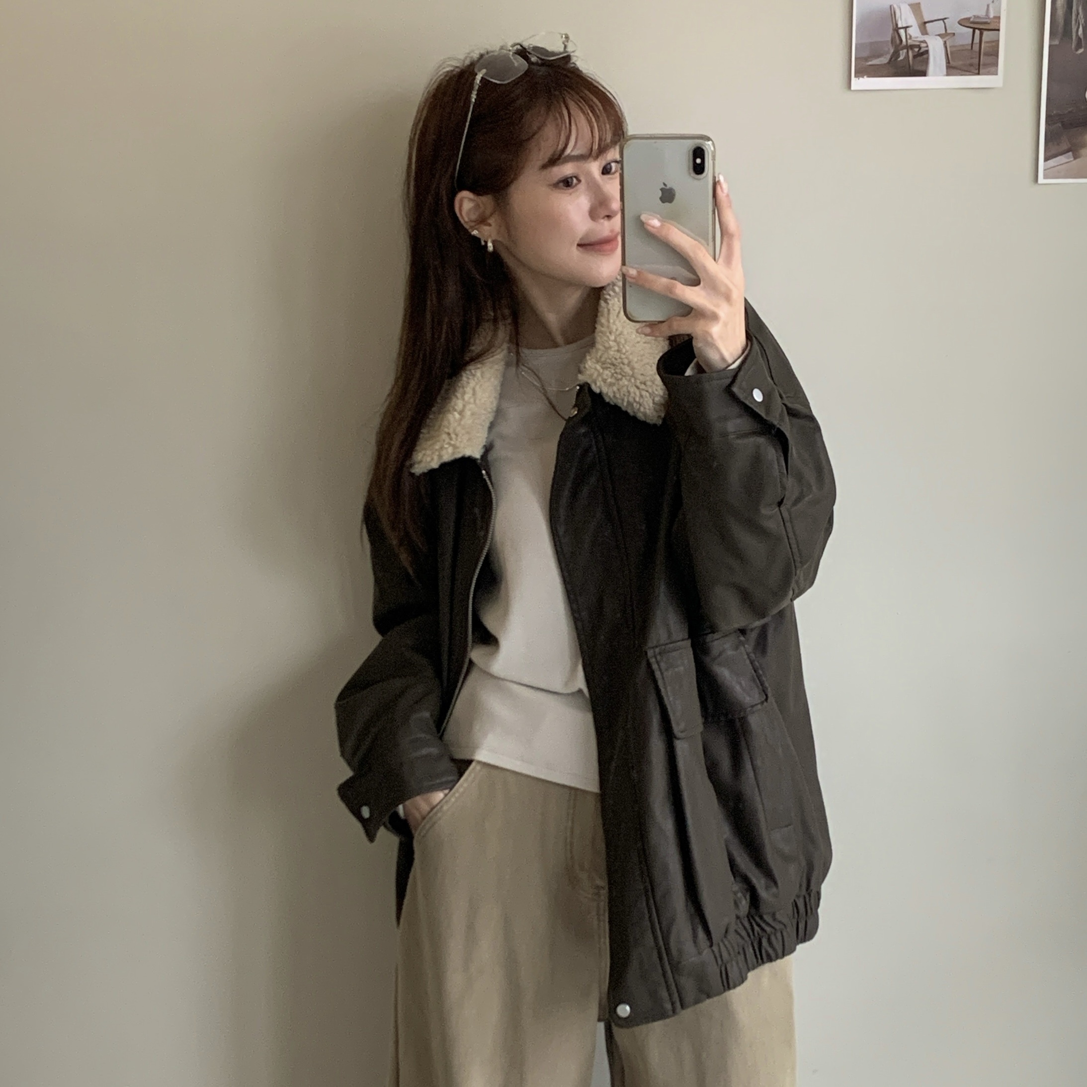 極致羔羊毛鋪棉皮外套