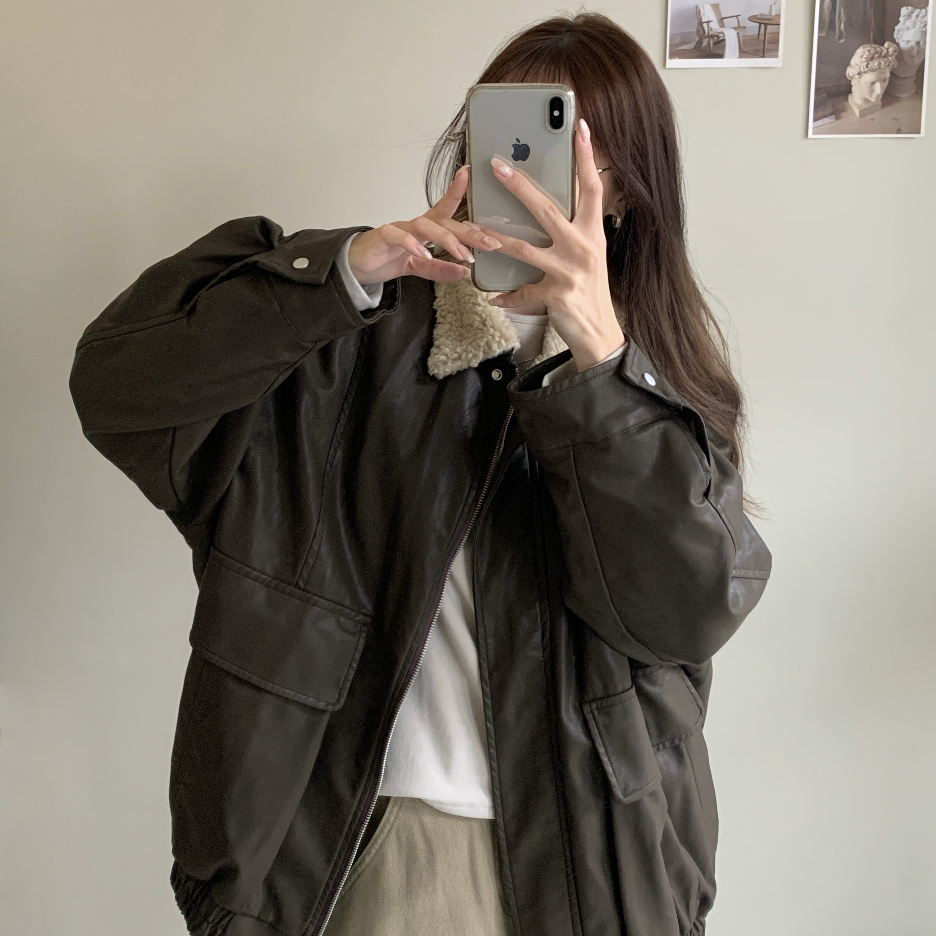 極致羔羊毛鋪棉皮外套