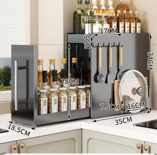 预购 厨房调料品置物架台面抽拉式 （大号，炭灰色，第一张图）