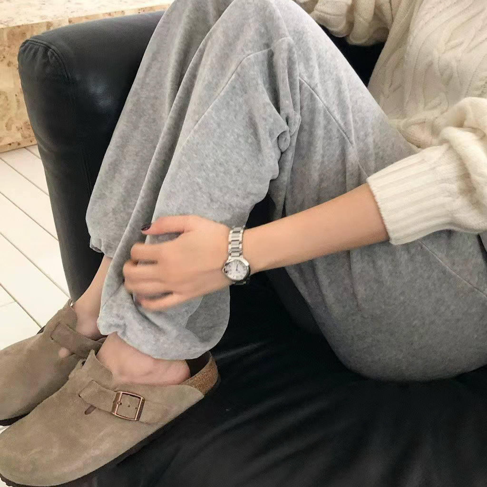 J08 褲管可縮舒服軟絨休閒褲(灰)