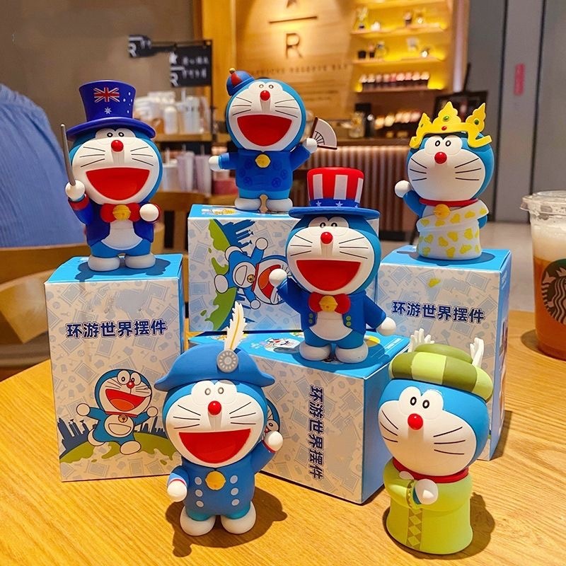 预购 哆啦A梦环游世界盲盒叮当猫手办公仔卡 1套6盒