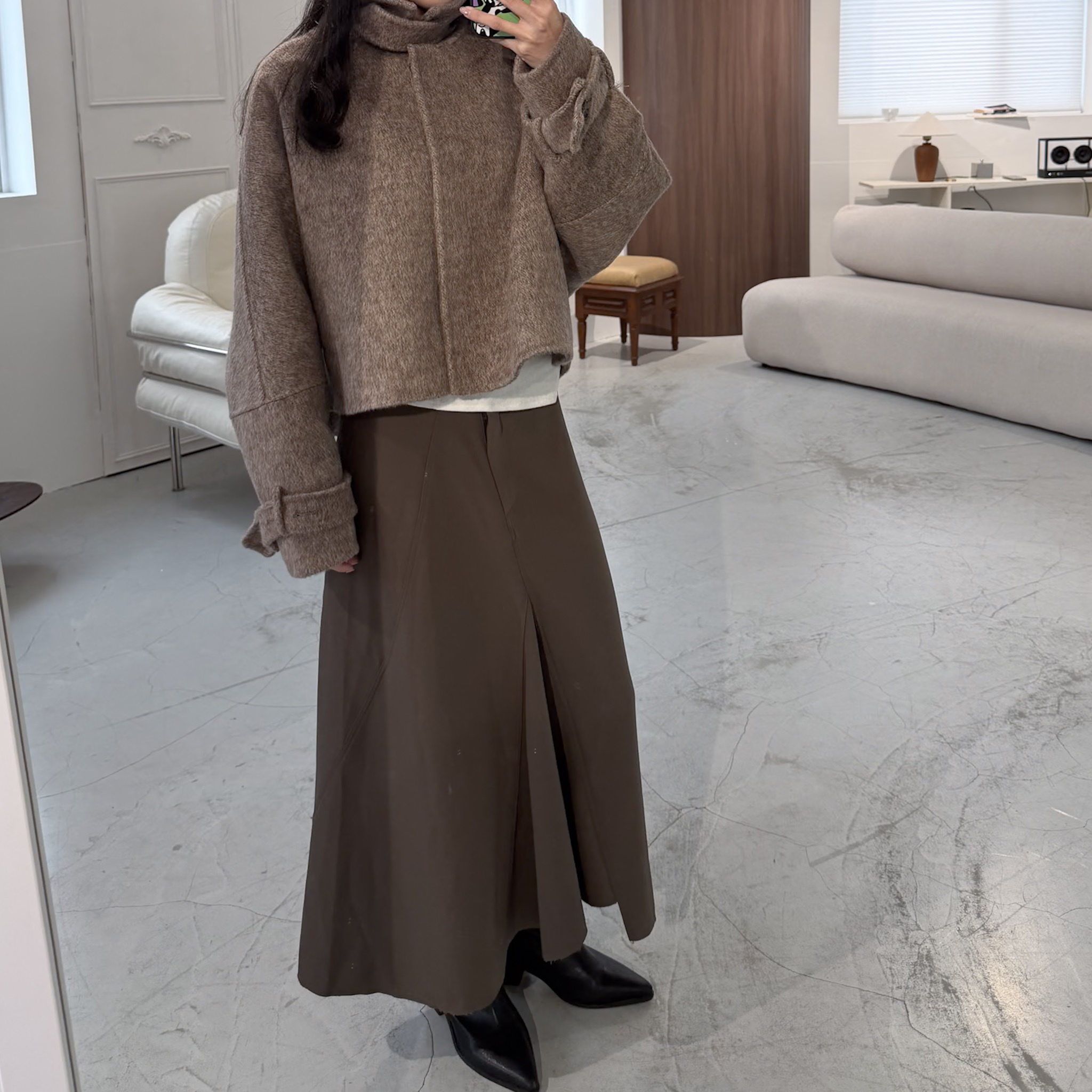 J14 不規則傘擺西料裙(咖，S/M)