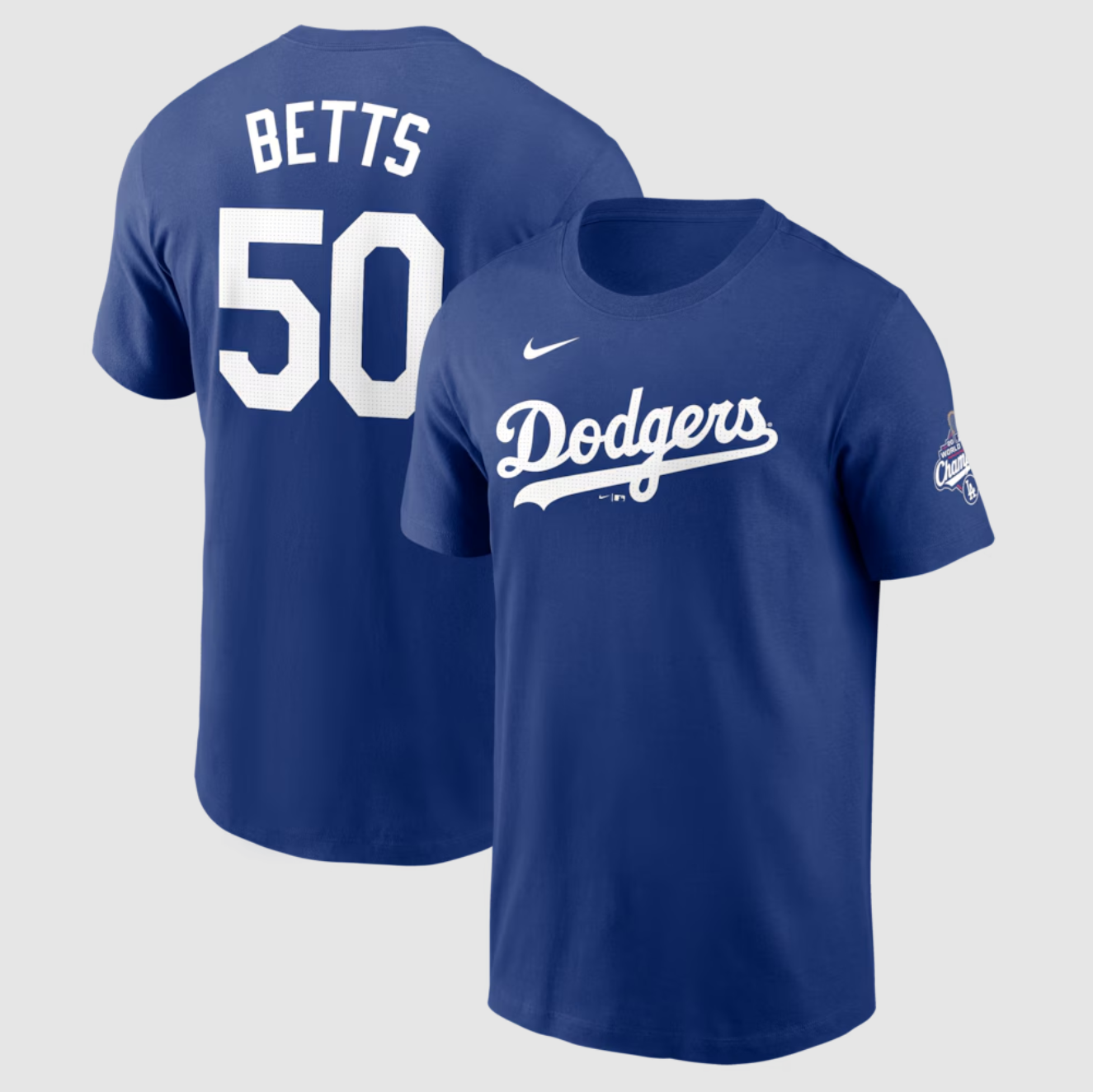 MLB短袖 Mookie Betts 洛杉磯道奇藍 冠軍臂章 連霸 Nike Player Name Tee 棉質 全新