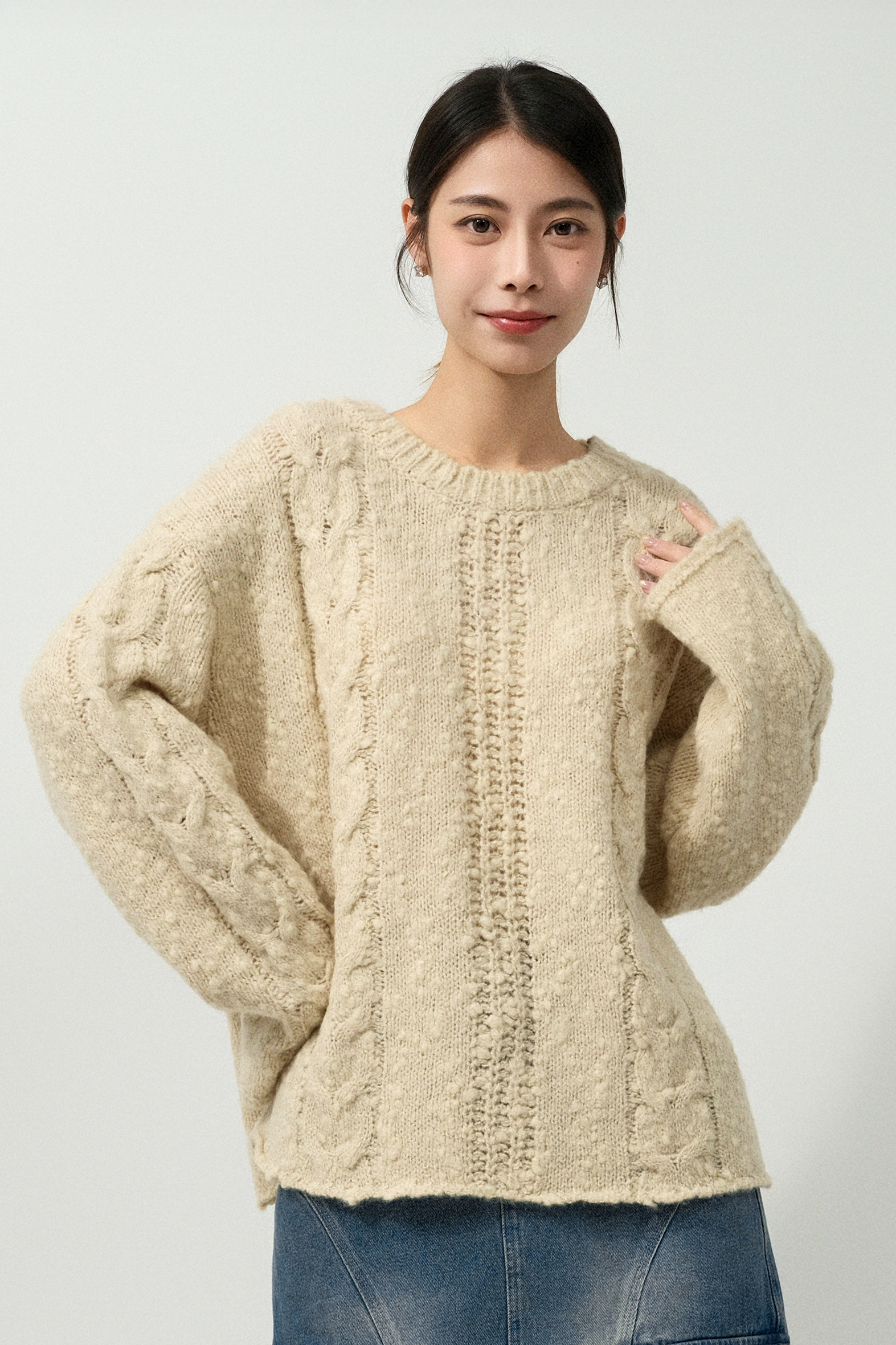 扭繩通花間粒粒線冷衫（現貨款式）