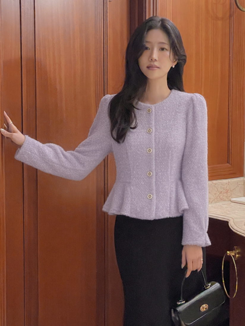 [現貨] Daisy 圓領排釦傘襬上衣 [ 紫色 / Free ]