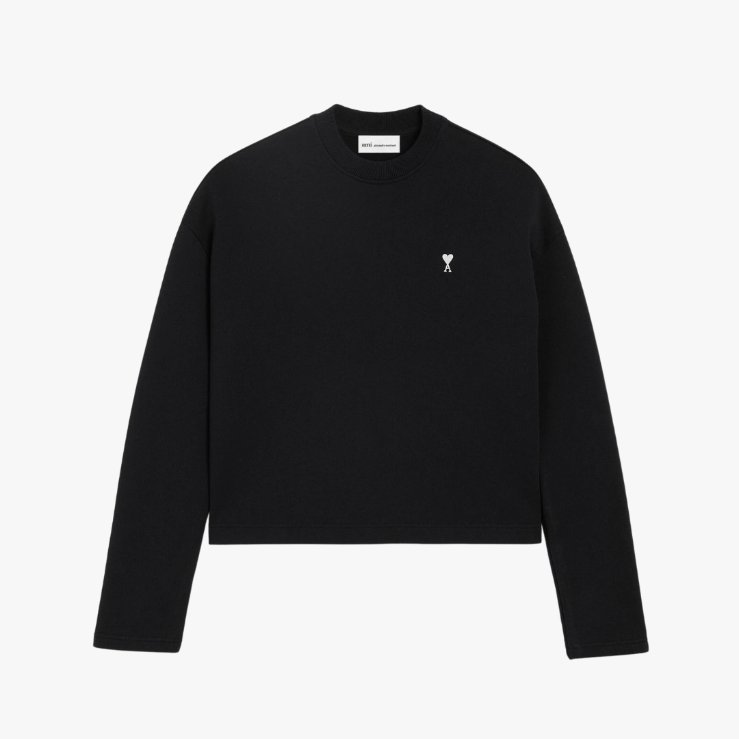 1FF0101-205 [AMI PARIS] Cotton Ami De Coeur Cropped Sweatshirt Black (SS26) #FSW766.730.045 (C-EU-E)
