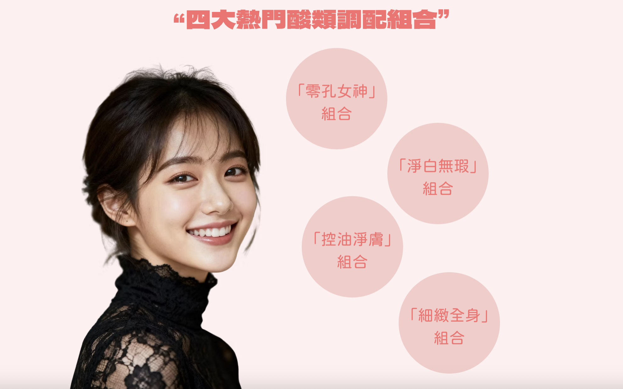 打破傳統單一煥膚限制。我們針對每位客人的膚質與局部問題，量身自由搭配六大醫學級酸類： 醫美界首創的 Lala Peel 溫和煥膚，利用 LHA 專利鹼性技術強化屏障，適合敏感肌即時提亮；針對毛孔與粉刺，選用 Meso 暗瘡酸（水楊酸）深度控油並疏通毛孔。若追求極致平滑，Meso 陶瓷肌能將代謝週期縮短至 5 天，打造零毛孔質感；而針對各類色斑與痘印，則由 Meso 美白酸精準擊碎黑色素。對於局部角質肥厚或頑固瑕疵，結合 Ex 20%/30% 與 甩皮酸，重點處理 T 區、關節或背部粗糙。這種「分區精準施作」的標靶策略，確保高活性成分直達問題根源，實現無痛、高效且全方位的肌膚重生。