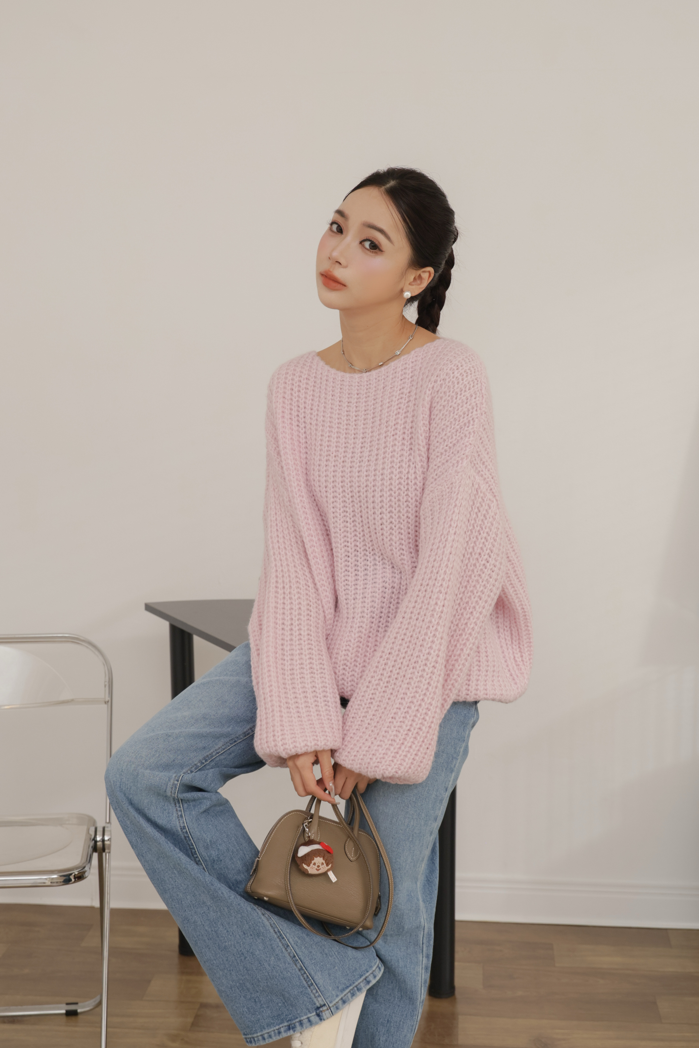 （現貨）訂製款船型領勾織縮口長版毛衣 N31