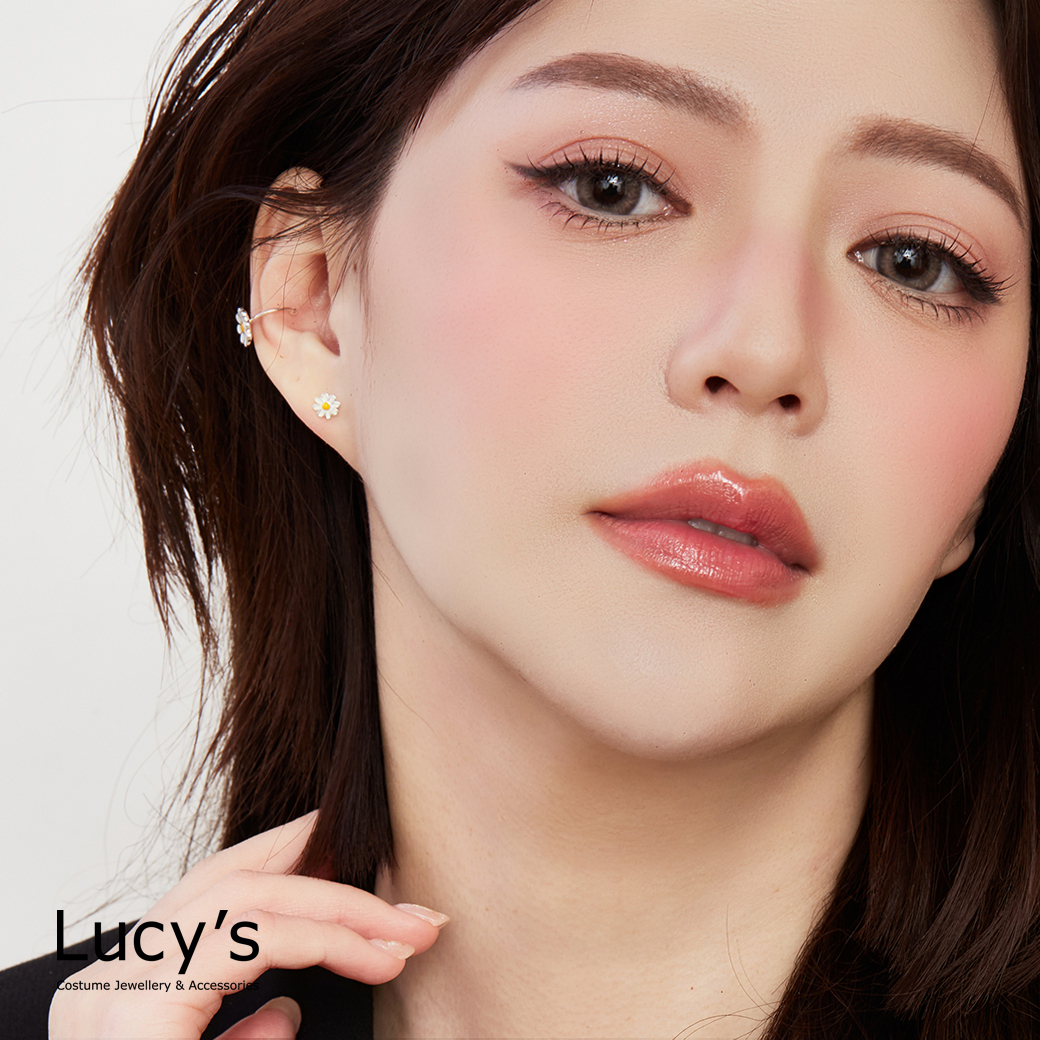 925純銀 雛菊小花 轉珠耳環 (128207)