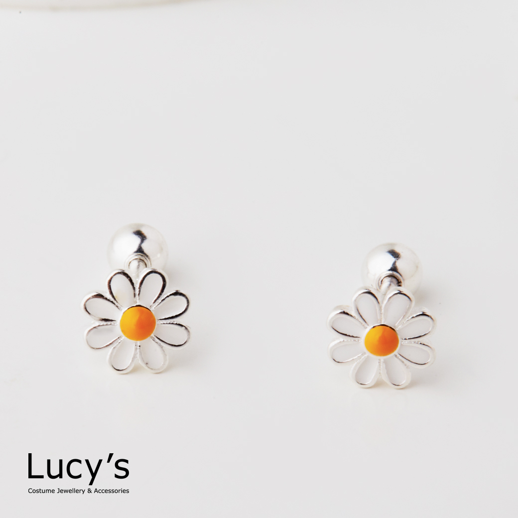 925純銀 雛菊小花 轉珠耳環 (128207)