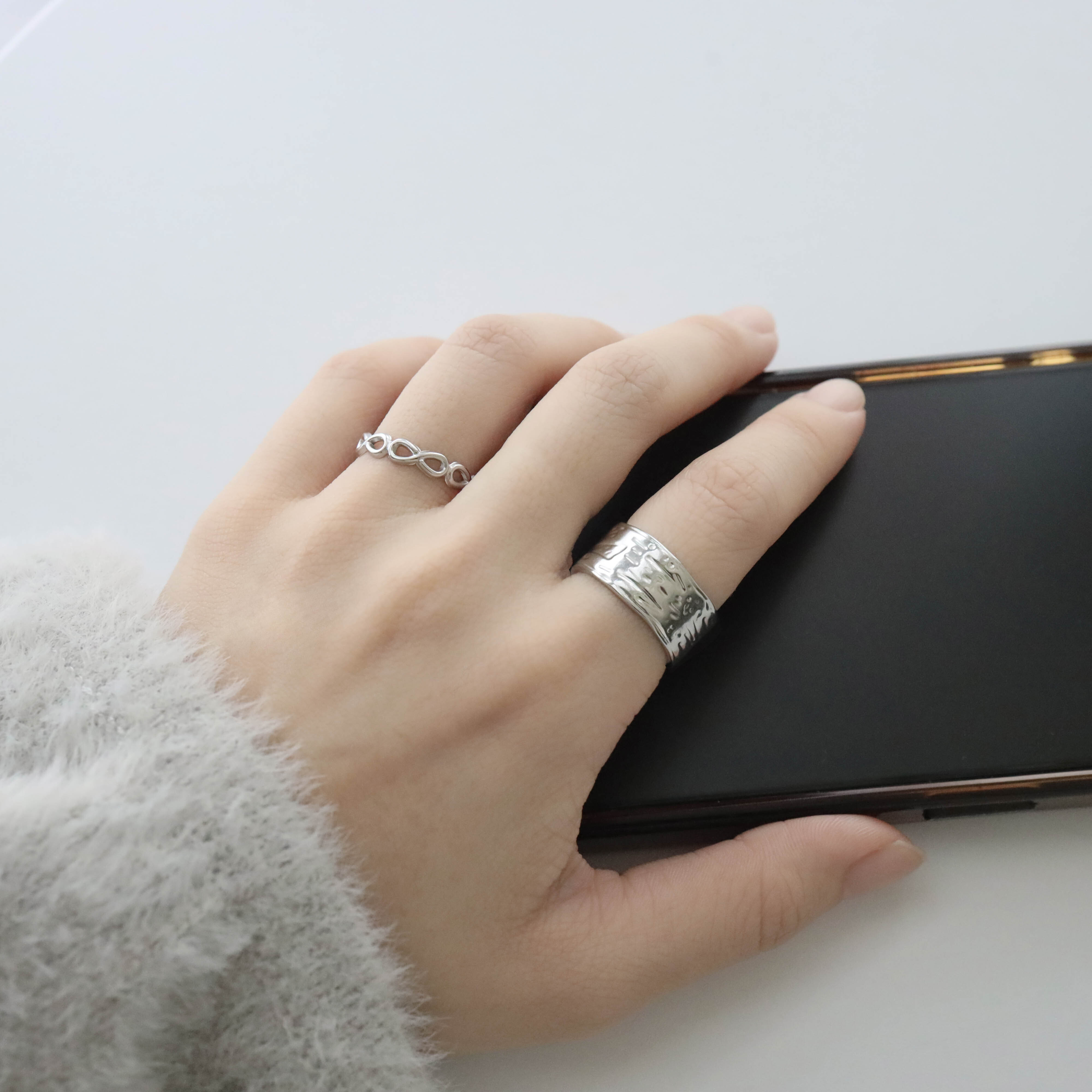 不怕水錫箔紋厚面鋼戒