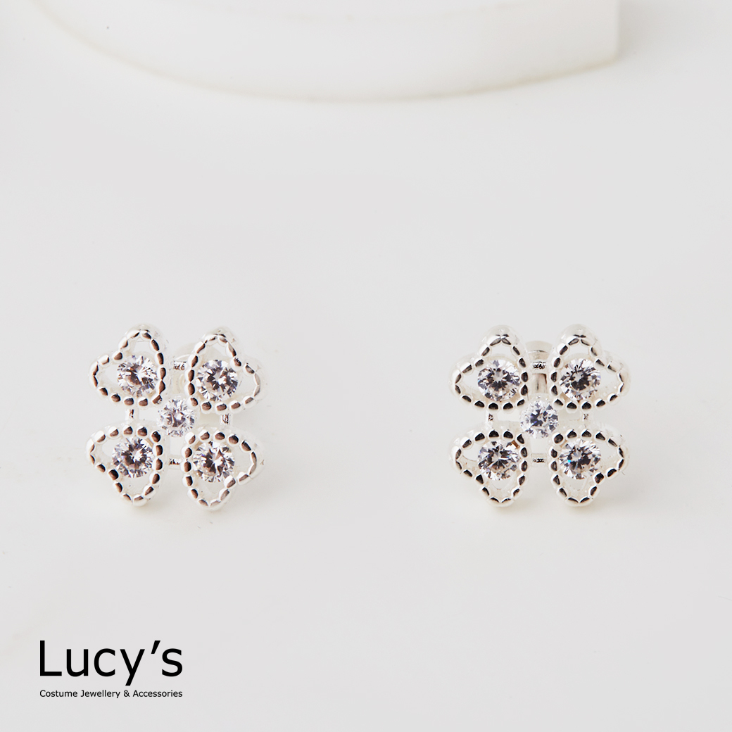 925純銀 晶鑽幸運葉 轉珠耳環 (128326)