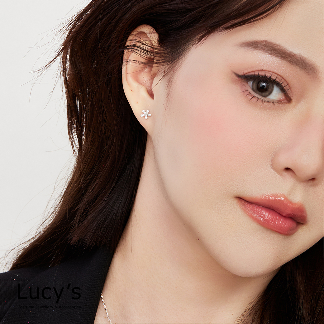 925純銀 珍鑽小花 轉珠耳環 (128245)