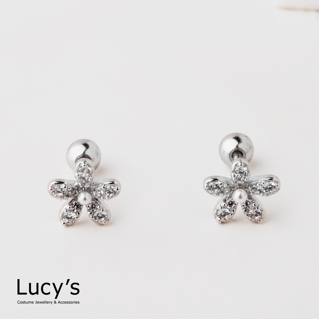 925純銀 珍鑽小花 轉珠耳環 (128245)