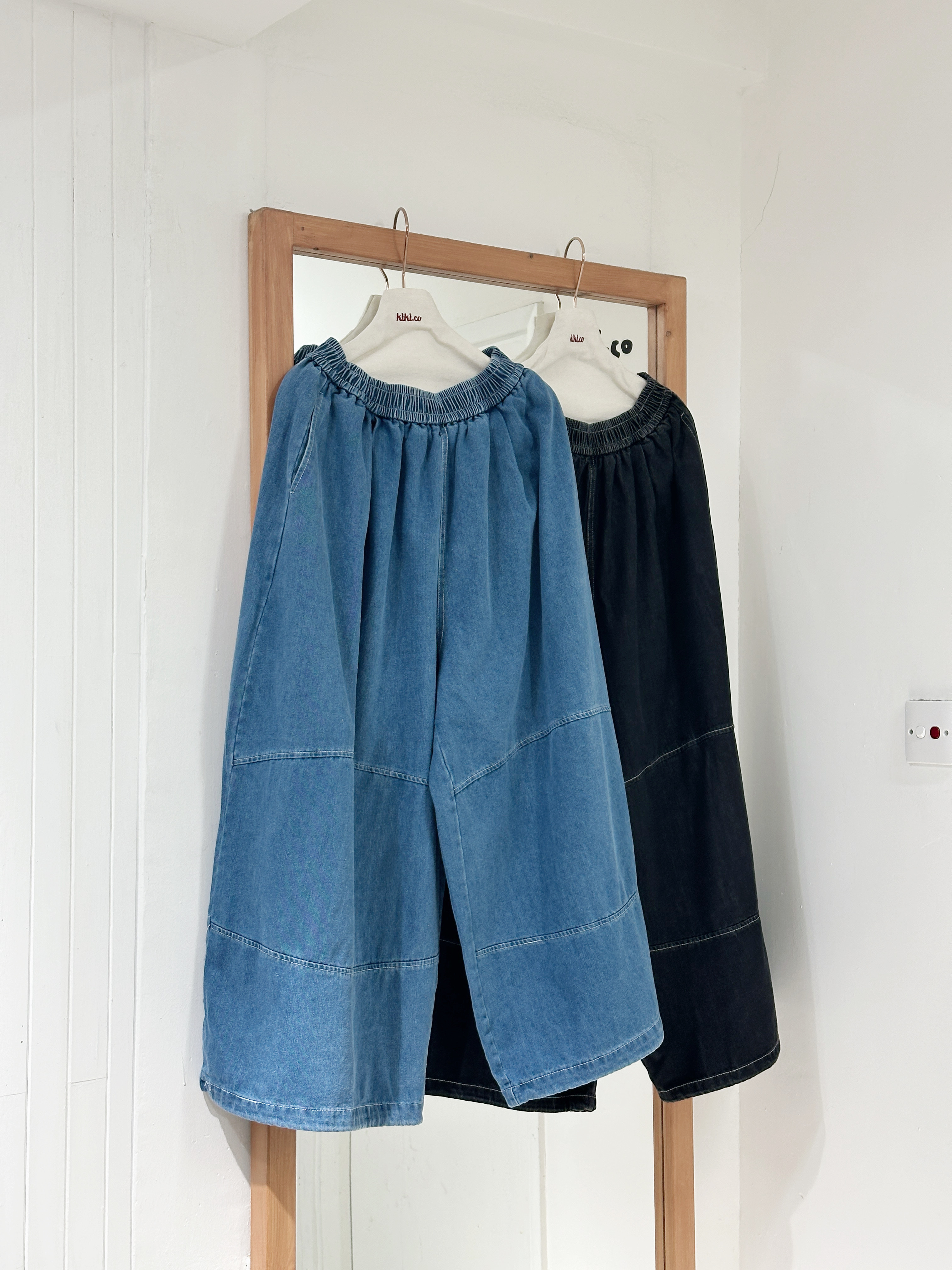 全橡筋拼接明線闊褲