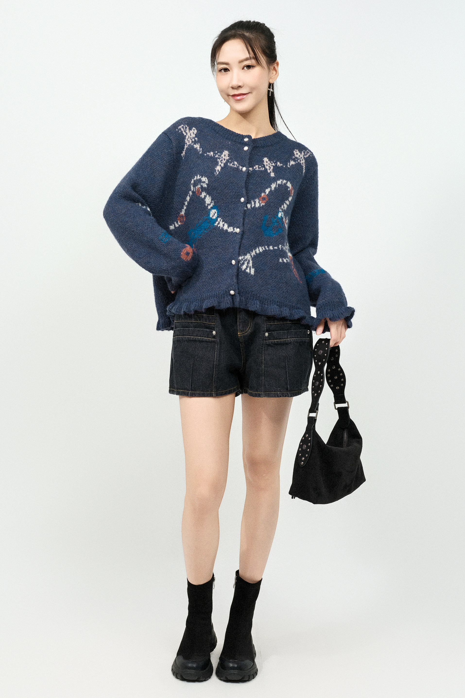 自家織花荷葉邊冷cardigan (現貨款式）