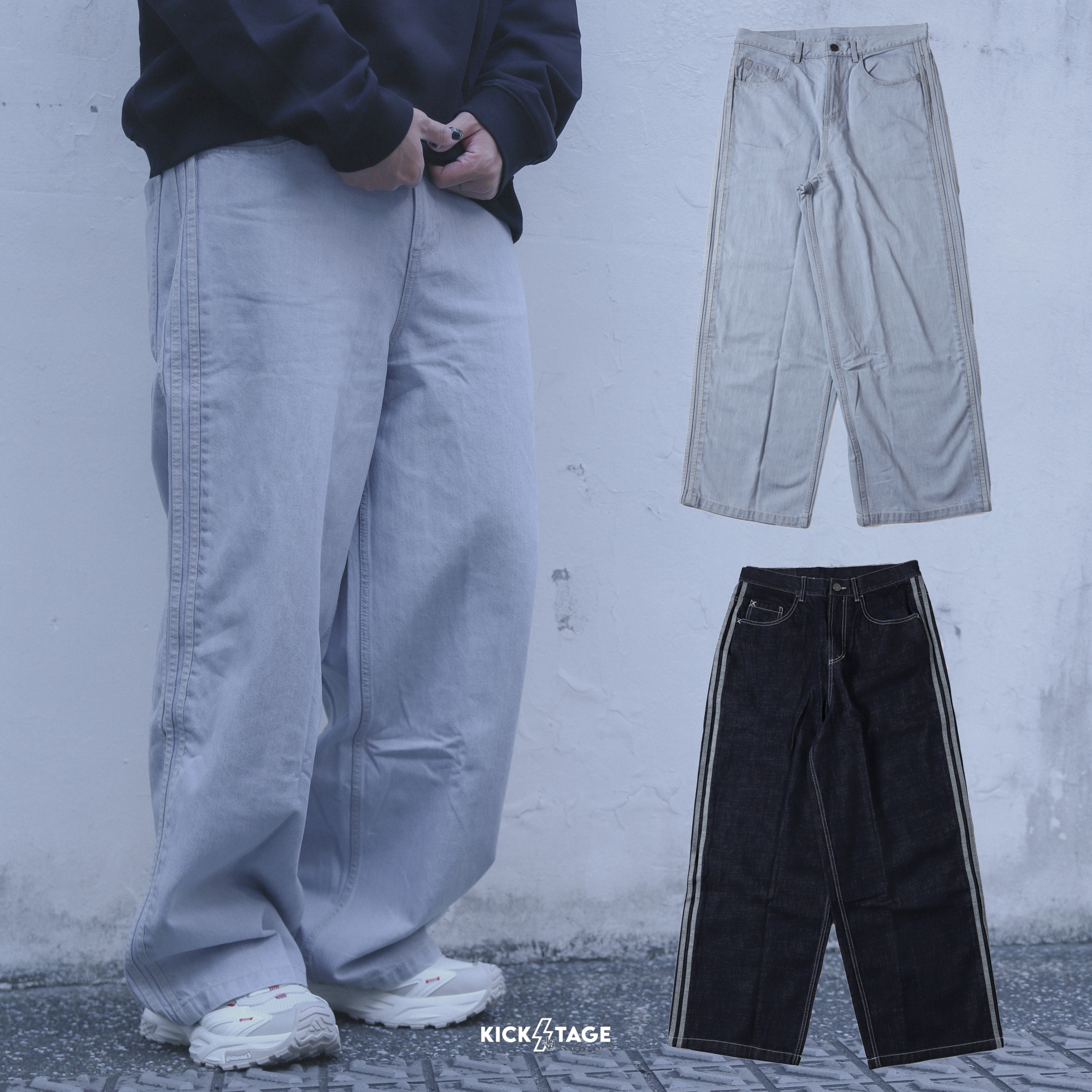 男款 ADIDAS DENIM JEANS 淺藍 深藍 丹寧 牛仔 壓花 三葉草 長褲 寬褲【KS6845/KS6916】ADLP