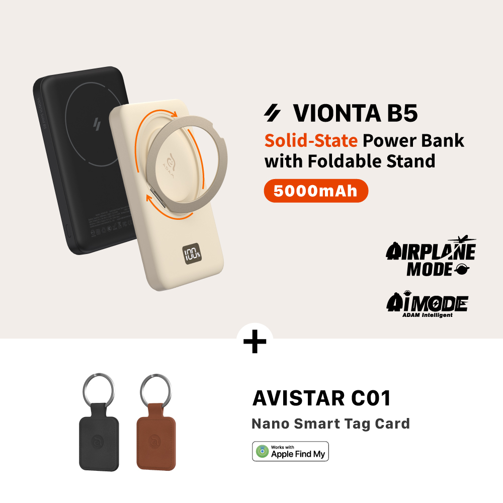 VIONTA B5 Solid-State Power Bank with Foldable Stand + AVISTAR C01 Nano Smart Tag Card