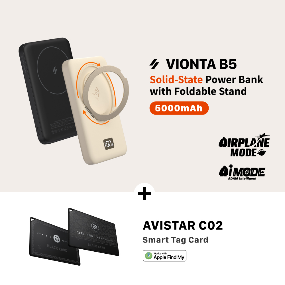VIONTA B5 Solid-State Power Bank with Foldable Stand + AVISTAR C02 Smart Tag Card
