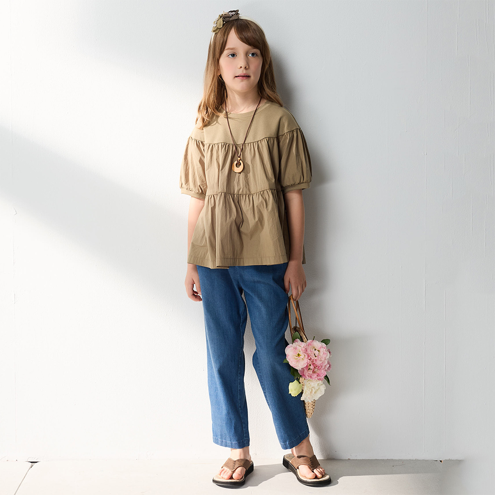 PIPPY  簡約跳色圓領5分袖上衣 綠