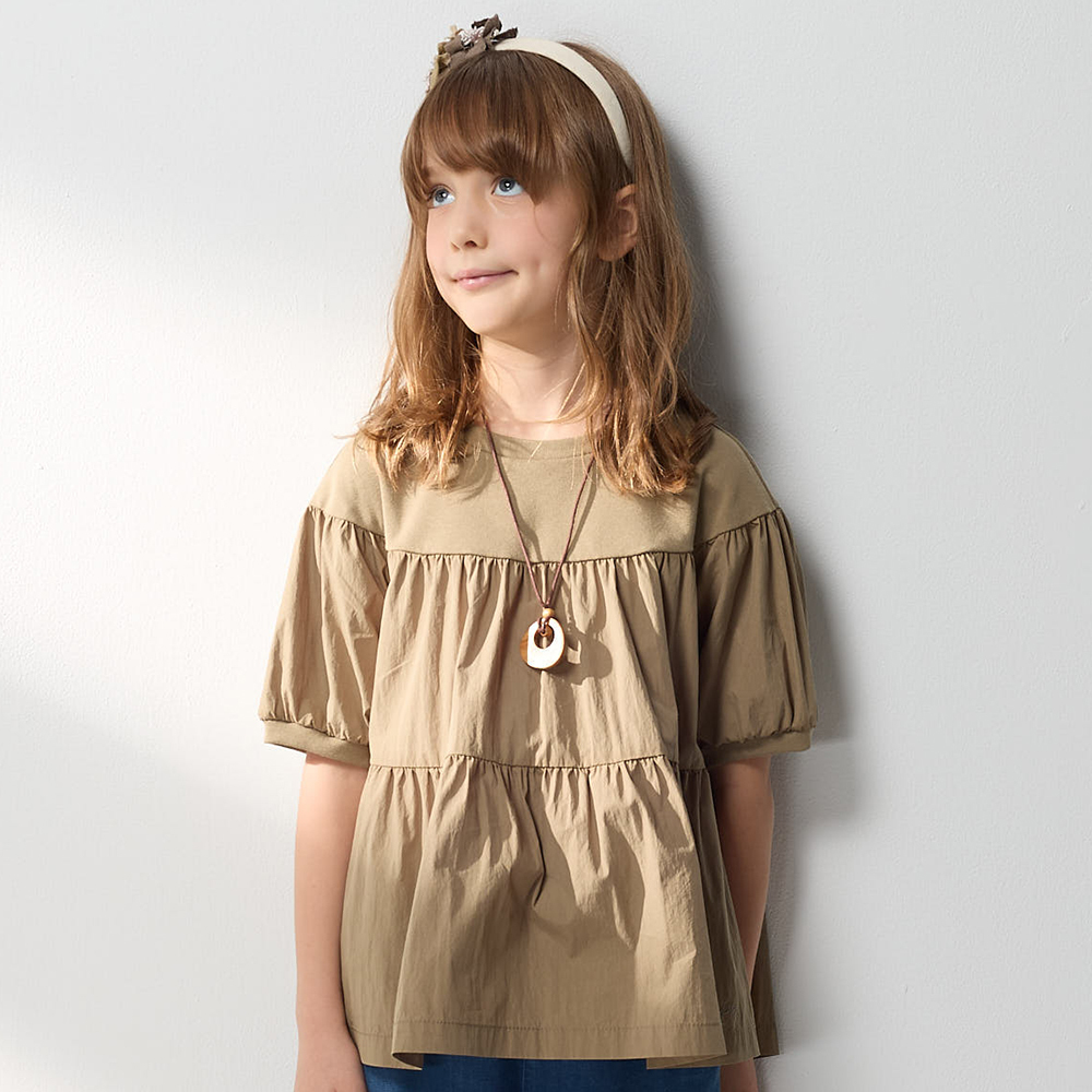 PIPPY  簡約跳色圓領5分袖上衣 綠