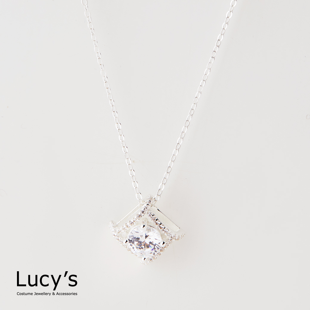 925純銀 框線稜光 項鍊 (128455)