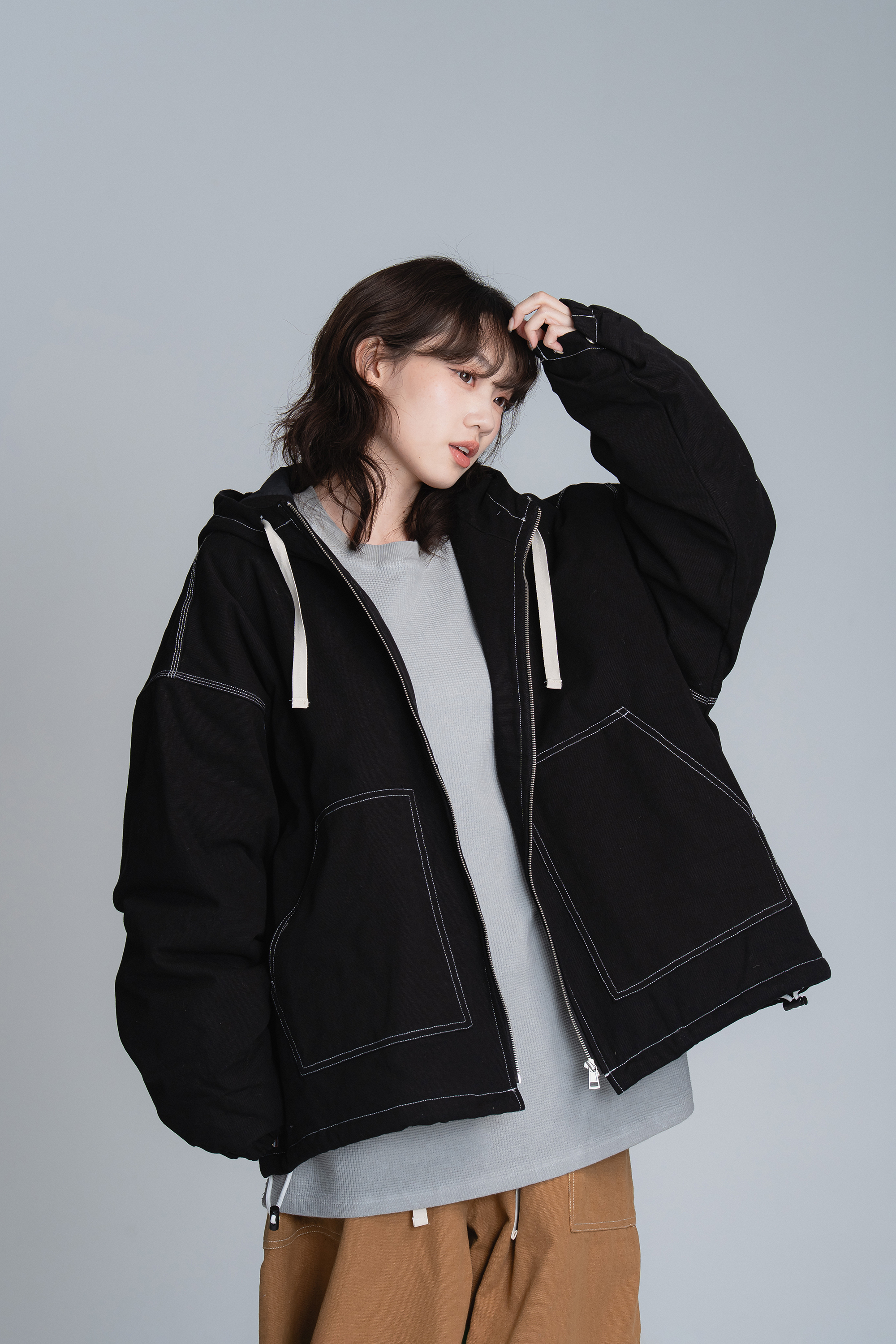 車線鋪棉連帽外套 2色