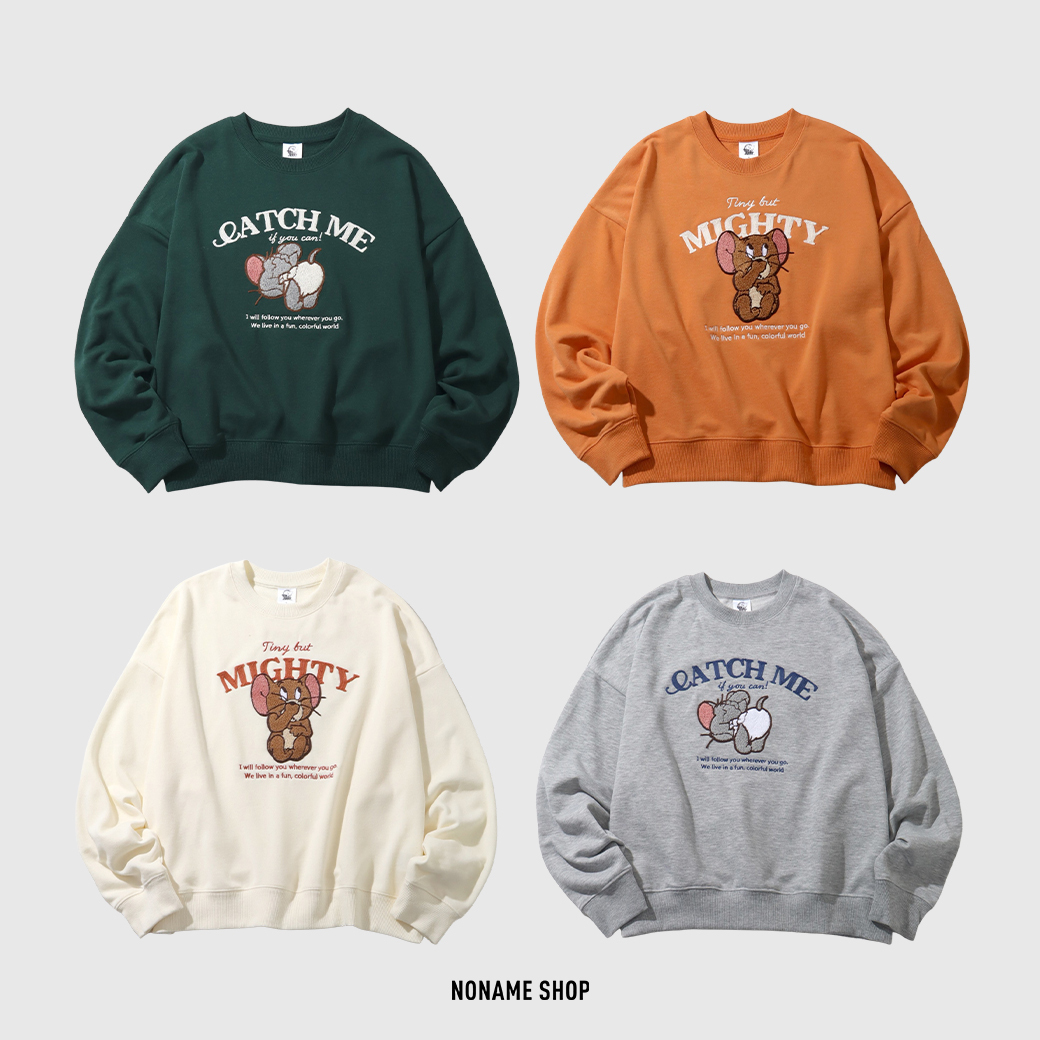 日本支線 Tom & Jerry 湯姆貓與傑利鼠 刺繡 圓領 衛衣 大學TEE 四色 (女款)