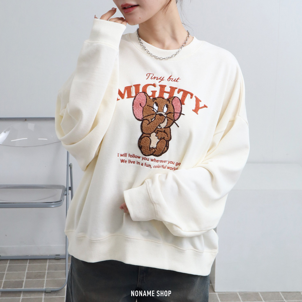 日本支線 Tom & Jerry 湯姆貓與傑利鼠 刺繡 圓領 衛衣 大學TEE 四色 (女款)