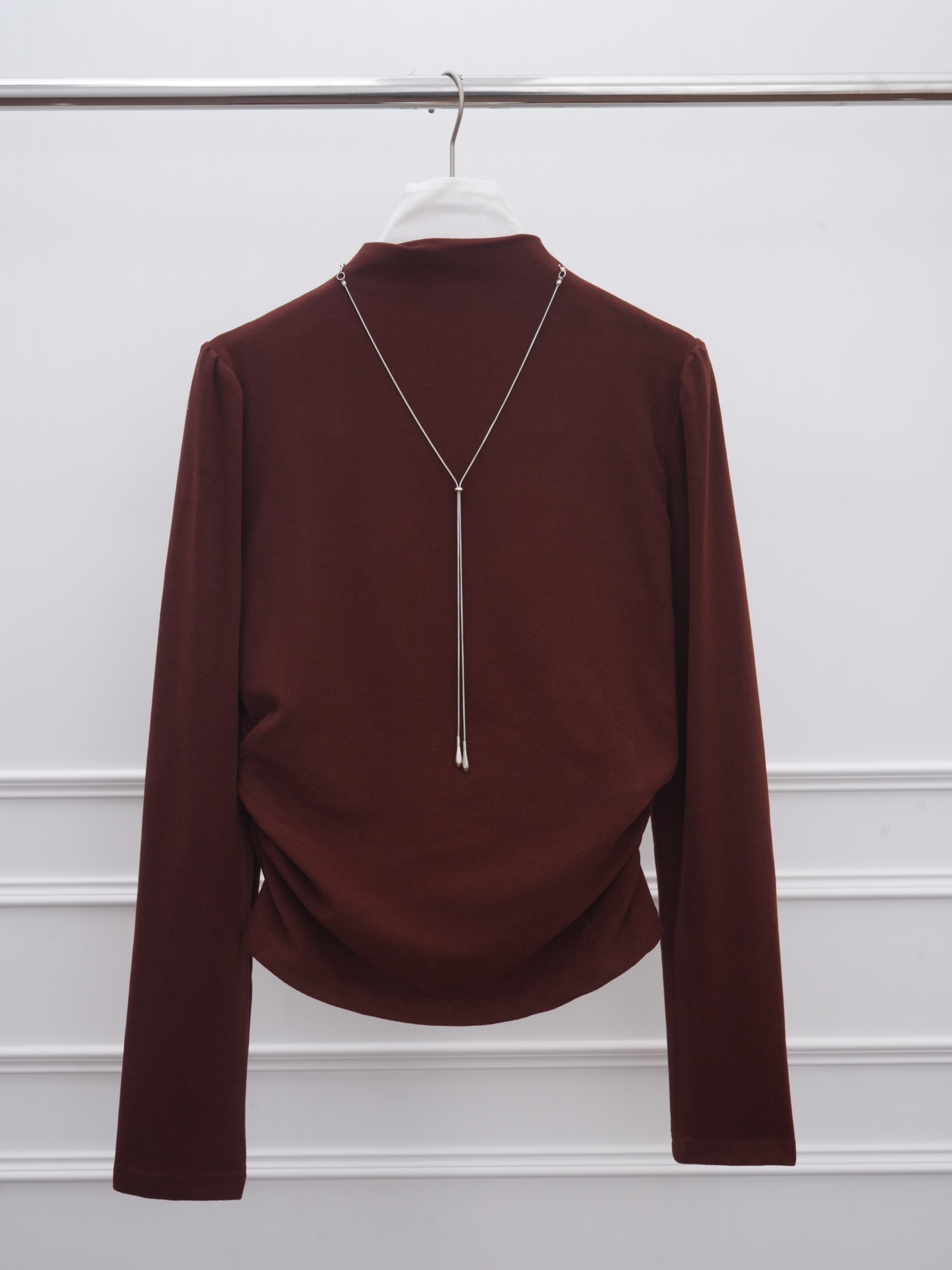 法朵Fado Shop｜附項鍊側抓皺微立領羊絨衫 0114037 五色