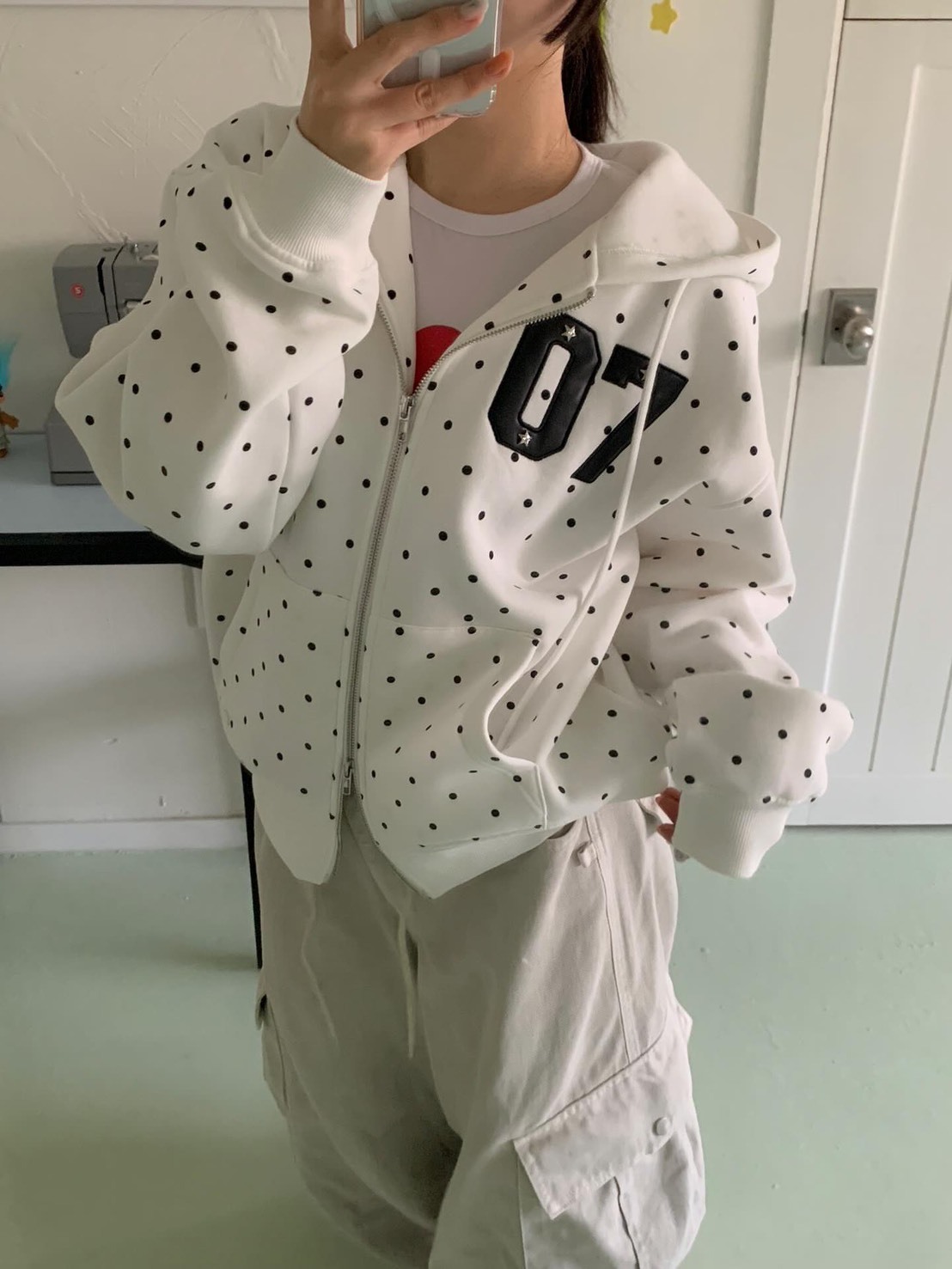 【限時預購】韓國 Zeroplanet 經典 點點 Nelly 07 Two-Way Hooded Zip-Up 星形鉚釘 波點 雙拉鍊 連帽外套