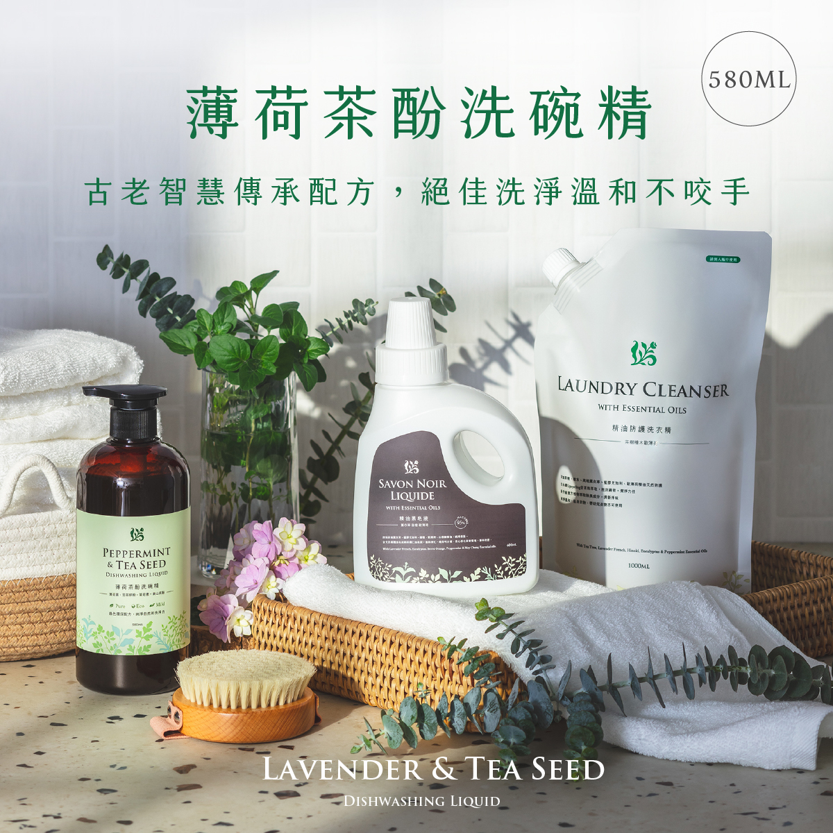 【箱購12入】薄荷茶酚洗碗精580ML