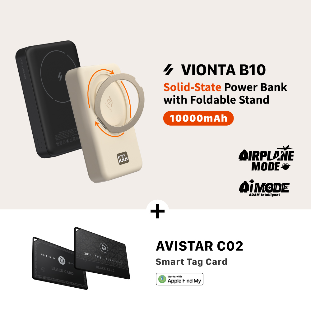 VIONTA B10 Solid-State Power Bank with Foldable Stand + AVISTAR C02 Smart Tag Card