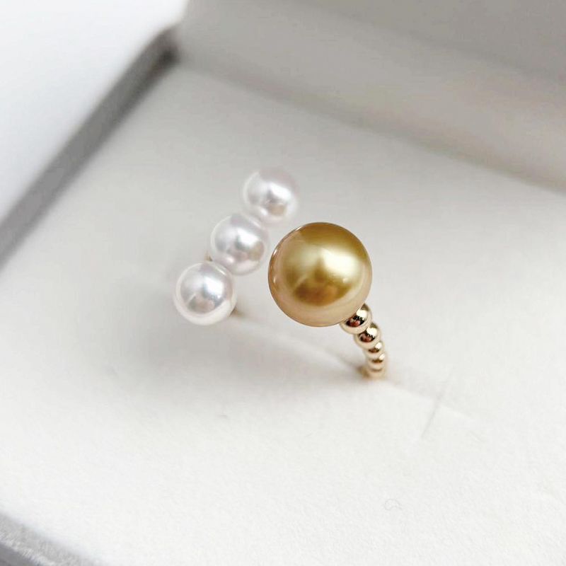 OTH-JJG0127-005 濃金色單珠+3珠金豆豆開口戒 (A5)