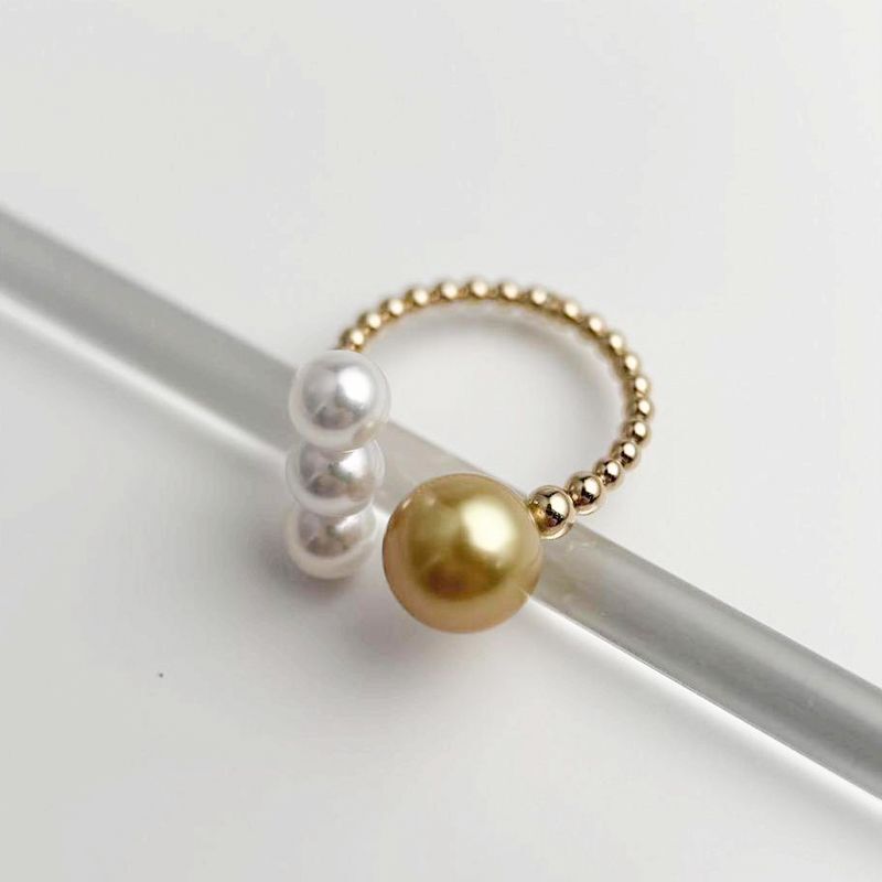 OTH-JJG0127-005 濃金色單珠+3珠金豆豆開口戒 (A5)