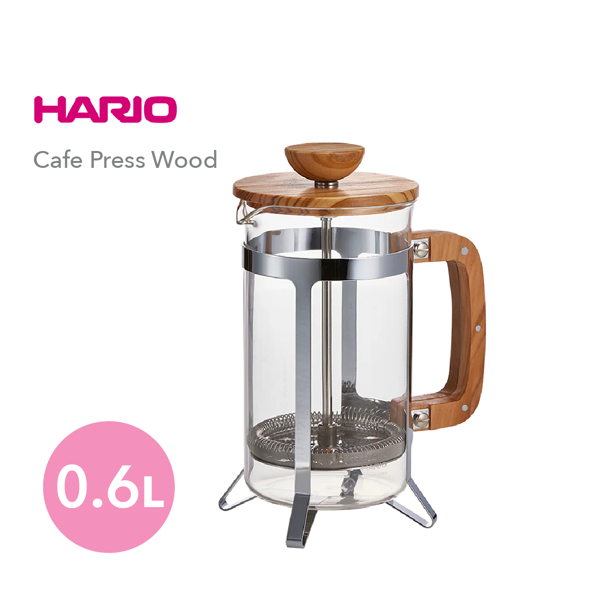 日本HARIO 600ml (4杯裝) 橄欖木壓濾式咖啡壼 -CPSW-4-OV