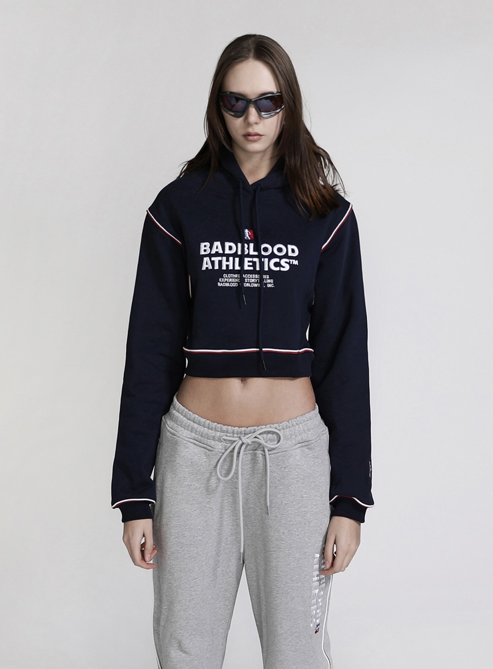 (現貨) badblood - Bold Logo 2 Heavyweight Crop Hoodie - Navy