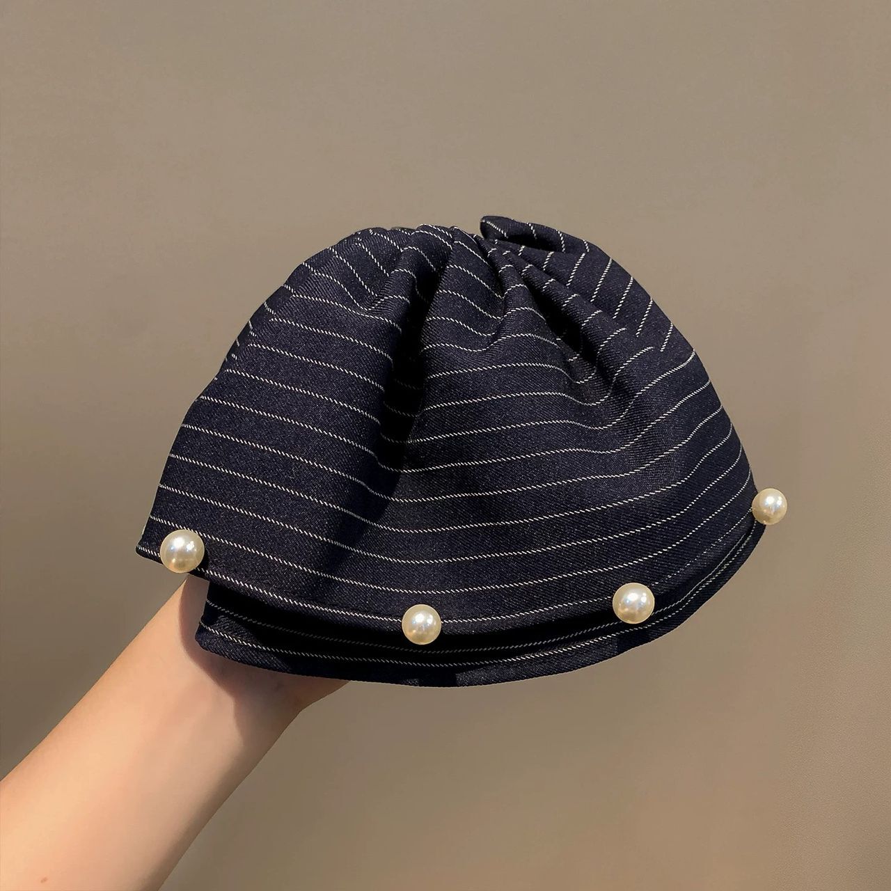 Blue Stripes with Pearl Ponytail Hair Claw