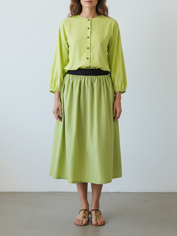 圓領排釦澎袖襯衫 (亮綠)