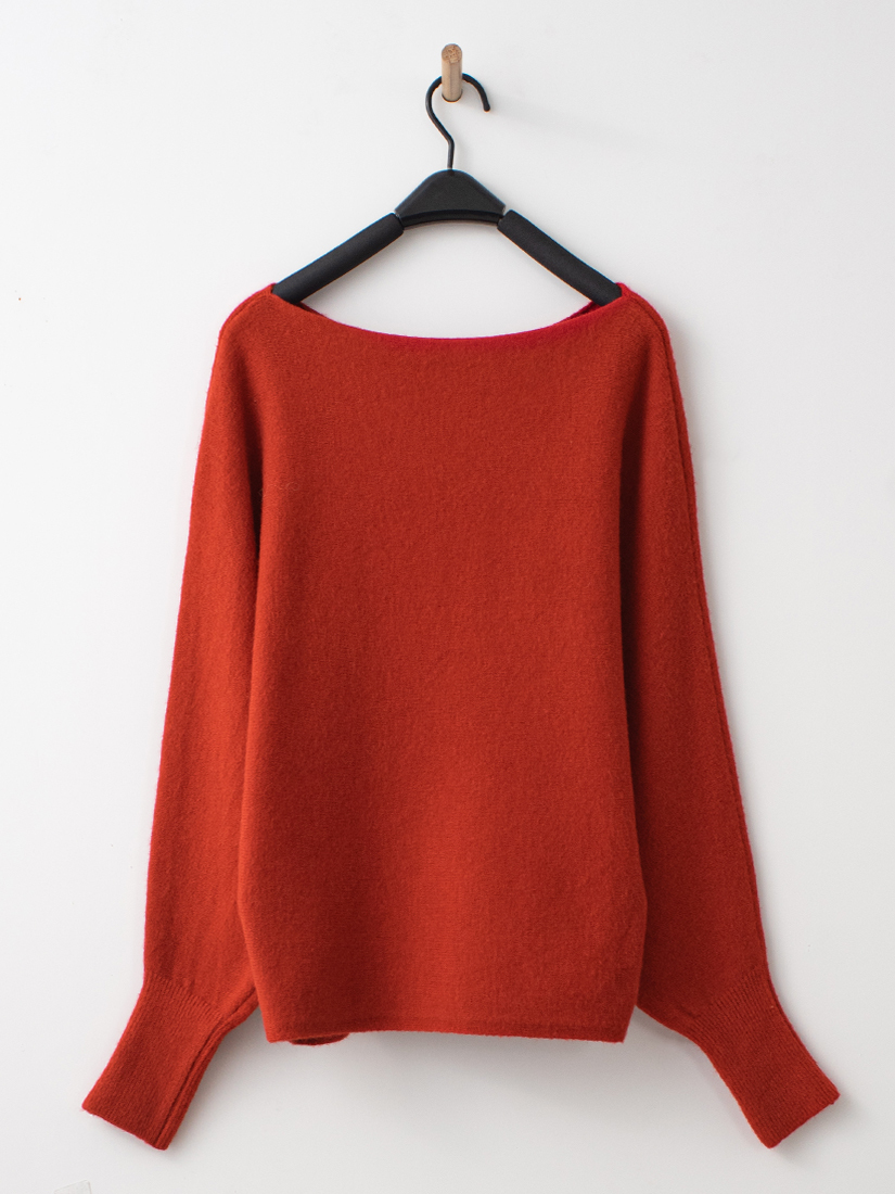 簡約素色一字領連袖針織上衣