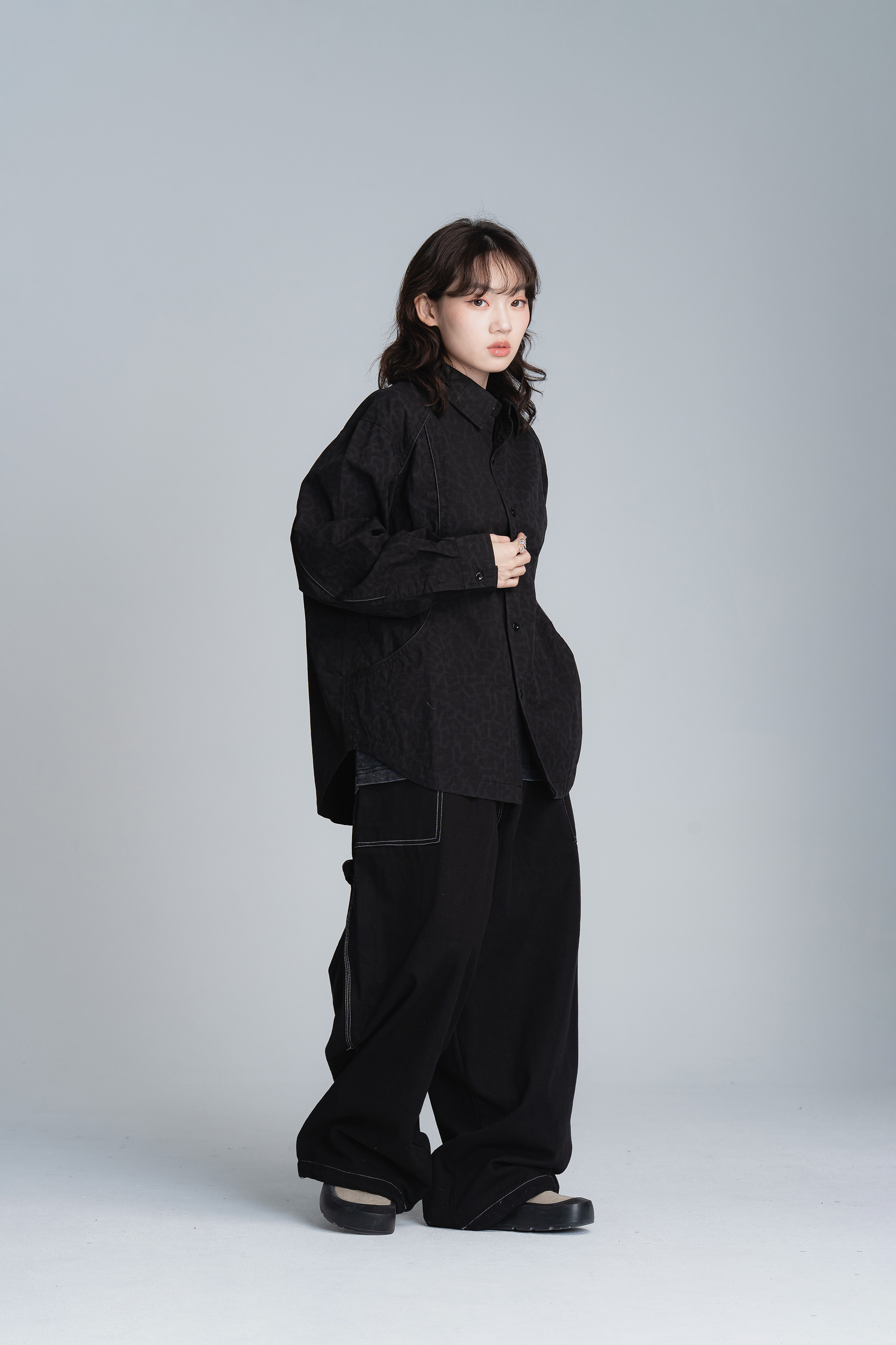 車線寬鬆縮口長褲 2色