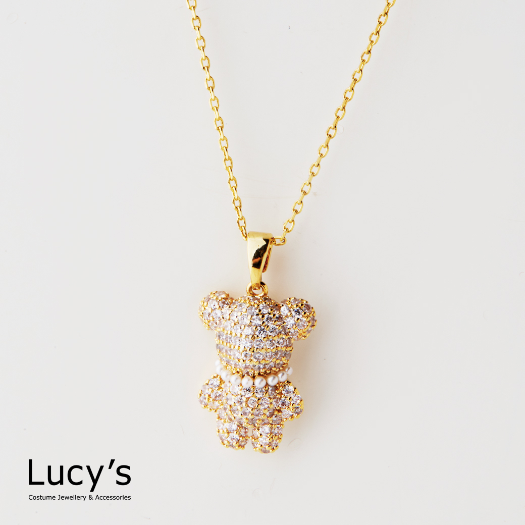 滿鑽珍珠小熊 項鍊 (二色) (129162/129163)