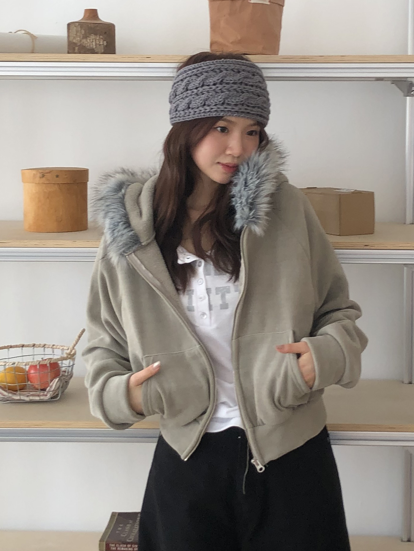 Raccoon Fur Zip-up Hoodie #外套