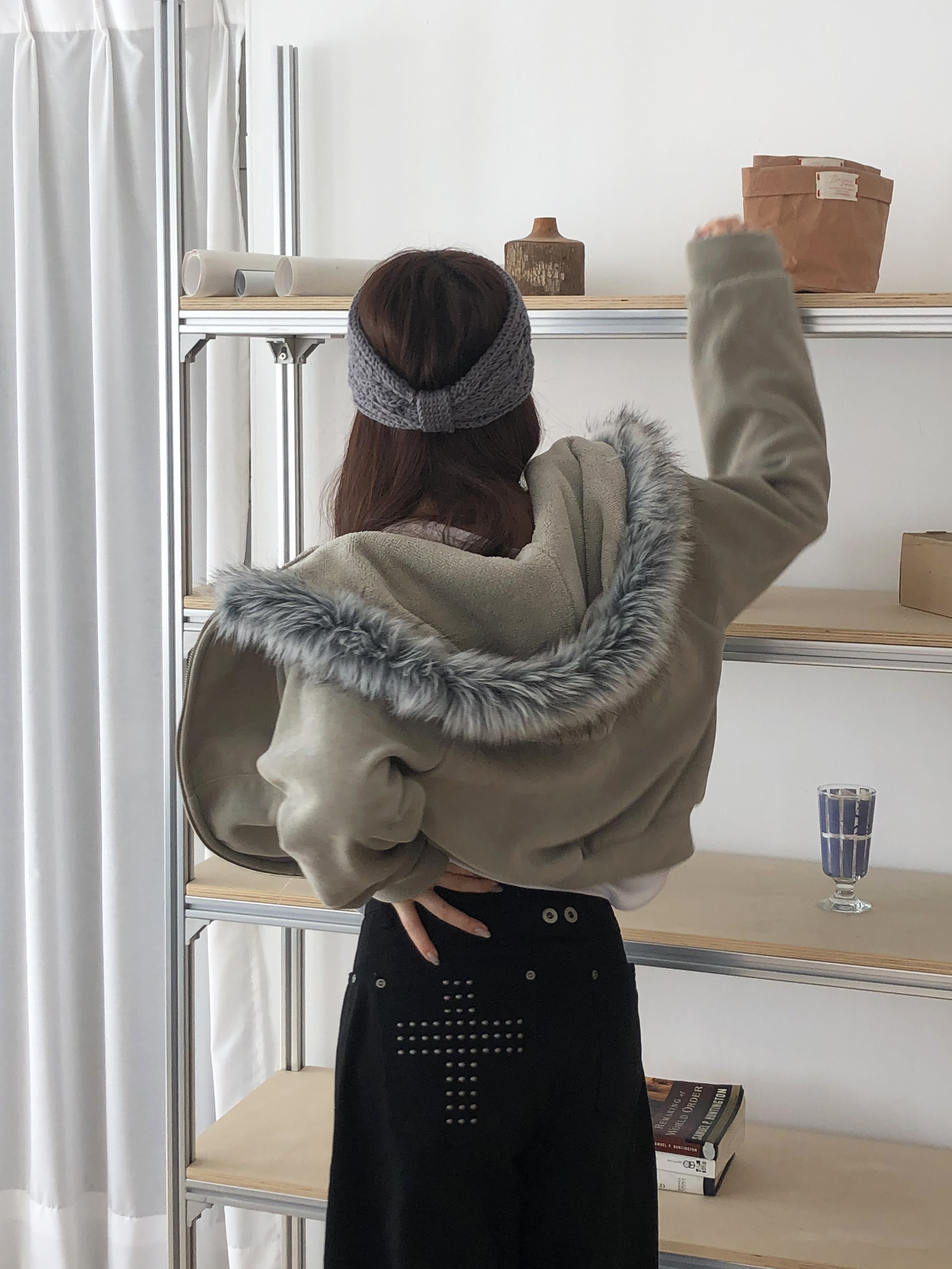 Raccoon Fur Zip-up Hoodie #外套