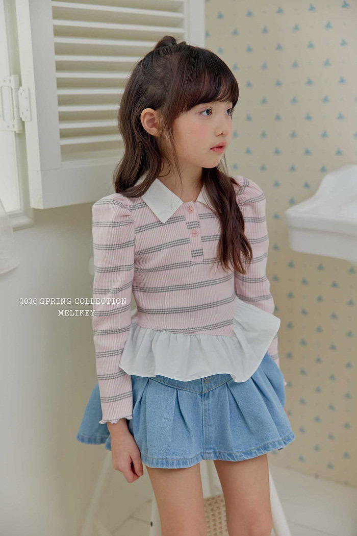 正韓春Melikey 韓系條紋拼接上衣