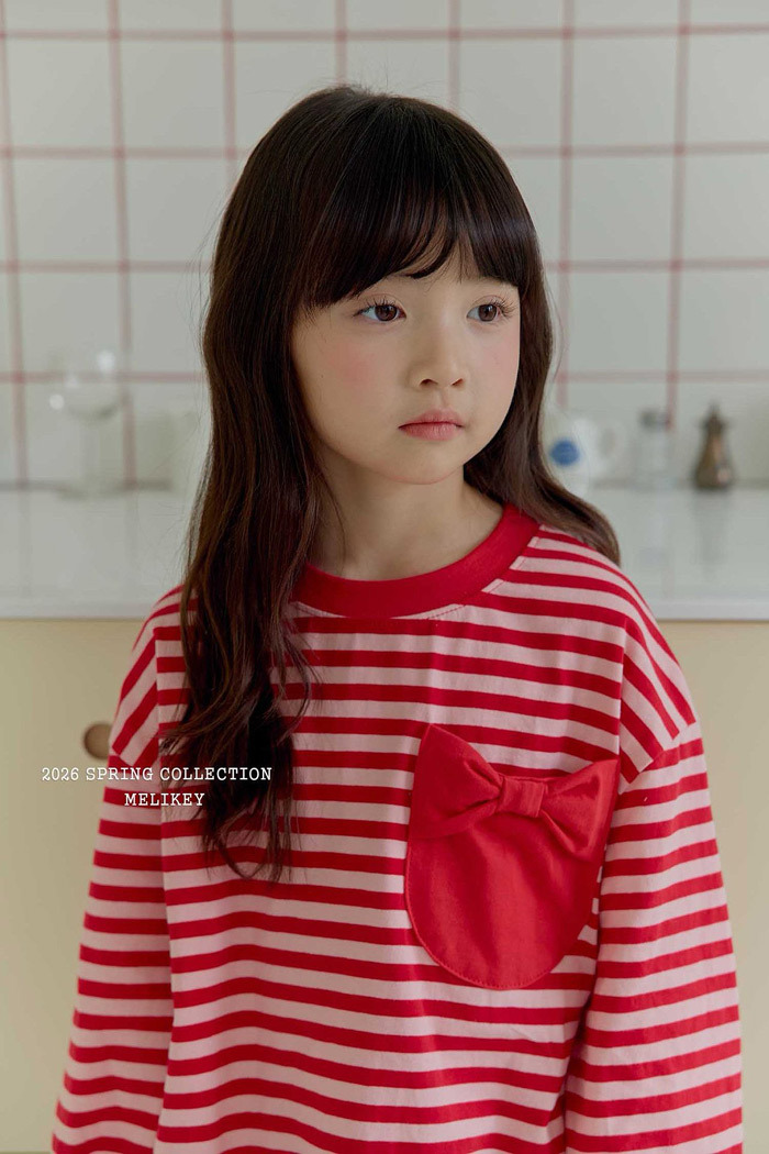 正韓春Melikey 兩色條紋蝴蝶結口袋上衣