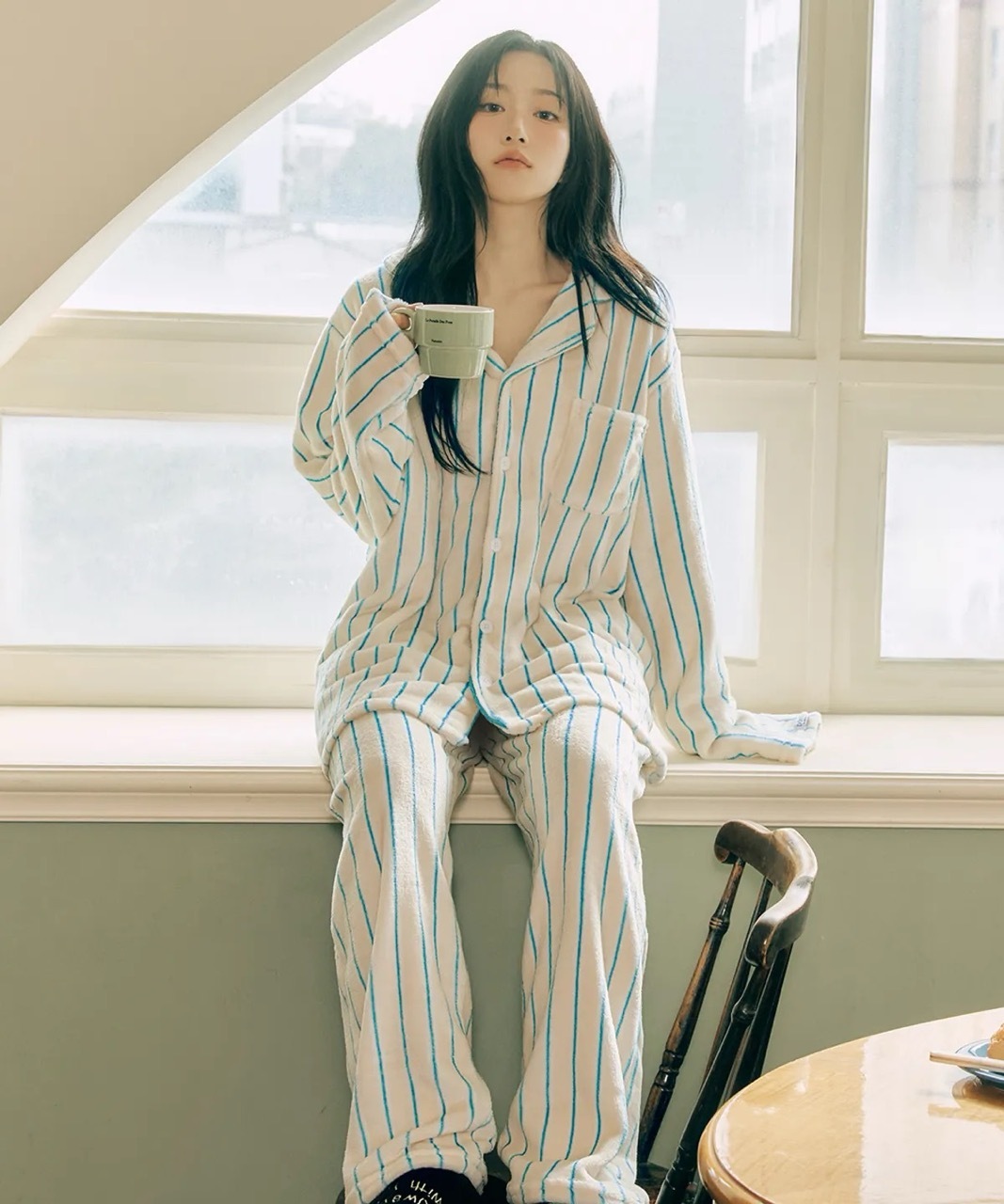 🇰🇷 Dossy Creamy Long-Sleeve Pajamas Set 冬天 絨毛 條紋 睡衣 套裝 組合 長袖 長褲 NMIXX Haewon 吳海嫄同款 / 預購