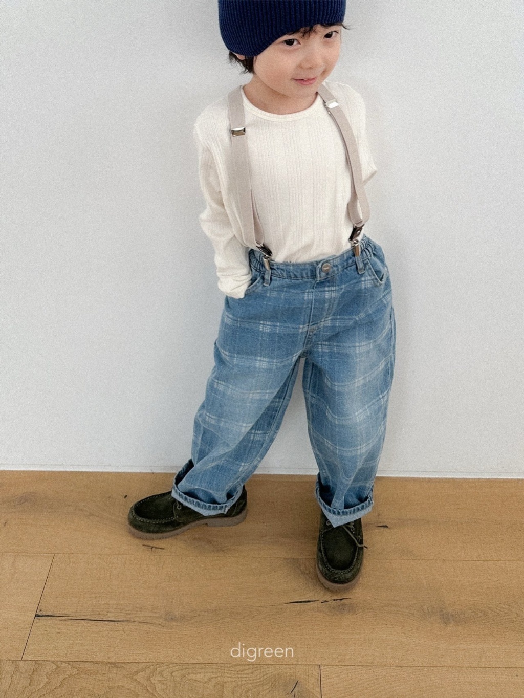 正韓春Digreenkids 兩色大方格牛仔褲