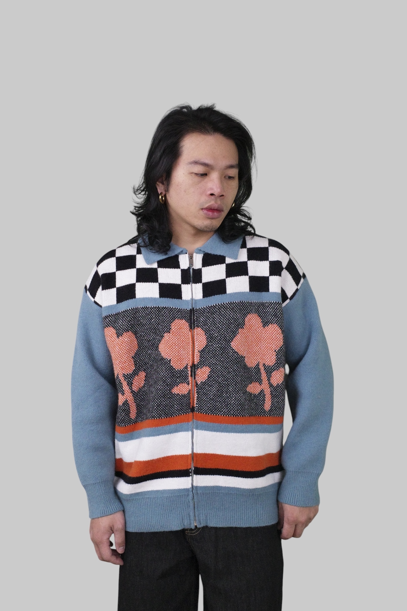 『Always_Good』花朵 撞色 翻領 開襟 針織 外套